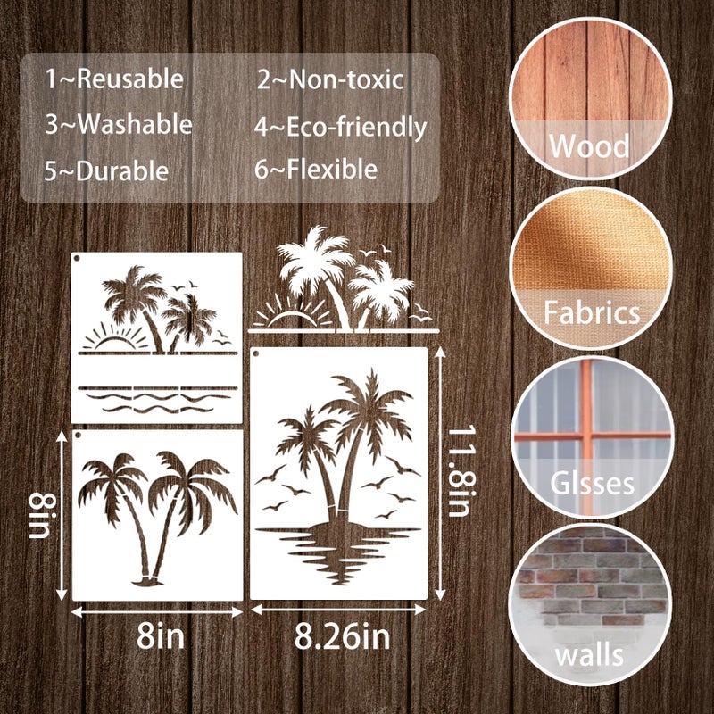 Boqon Palm Trees Stencils Template Reusable Beach Stencils for Painting on Wood Craft Canvas Walls Decorations DIY Projects Nature Summer Theme Stencils in Small & Large Sizes (Palm Tree) - Image 4